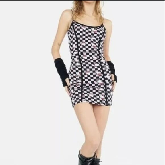 Sanrio Hello Kitty Womens Checkerboard Print Mini Dress Size 10 Strappy Coquette - Picture 1 of 9